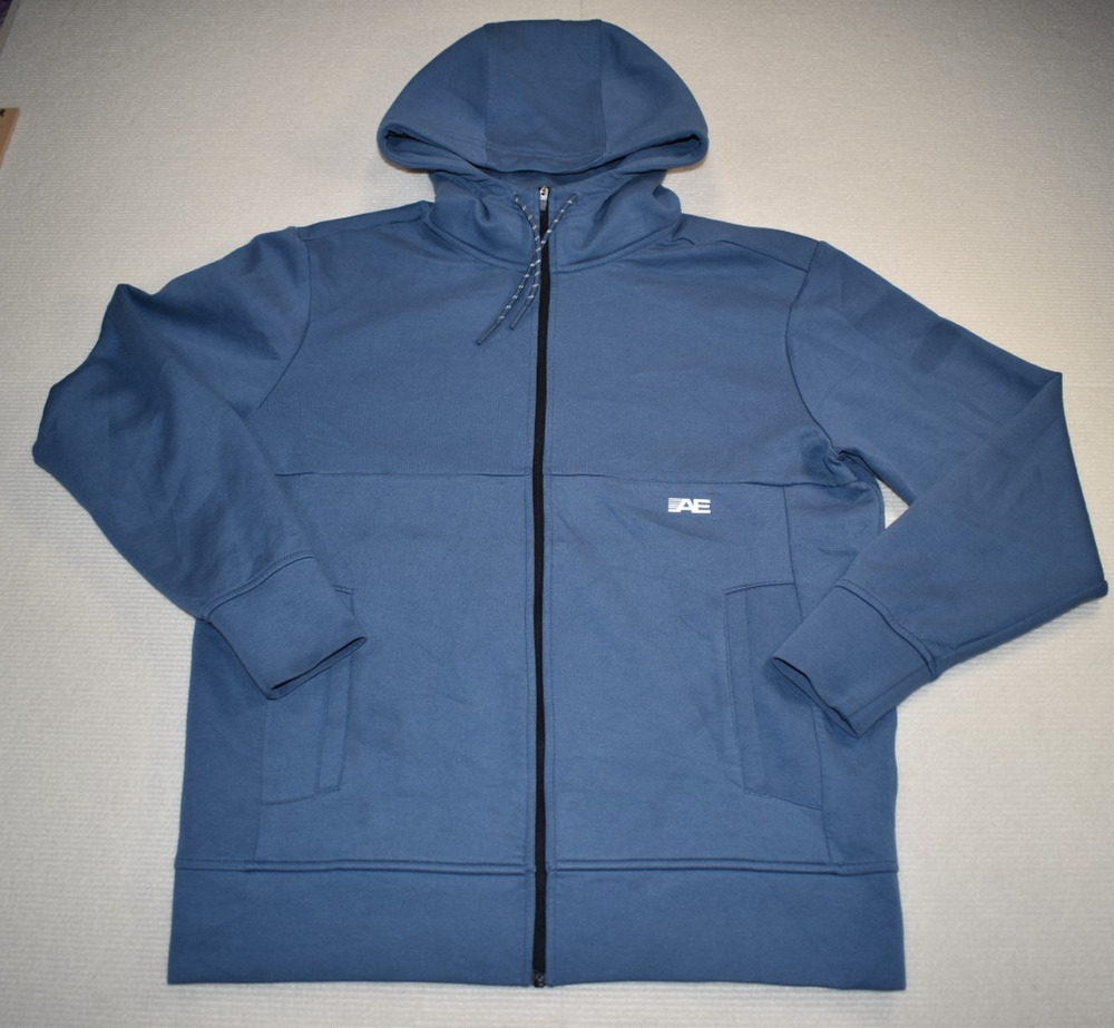 American Eagle Mens Small Blue Full Zip Hoodie Stretch Hooded Sweatshirt Pocket